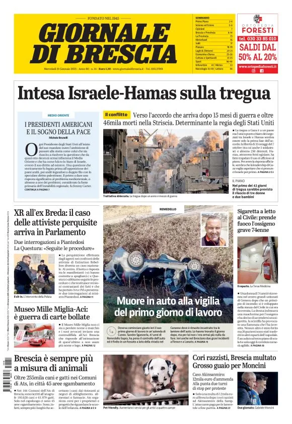 Prima-pagina-giornale di brescia-oggi-edizione-del-2025-01-15