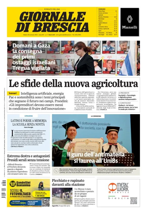 Prima-pagina-giornale di brescia-oggi-edizione-del-2025-01-18