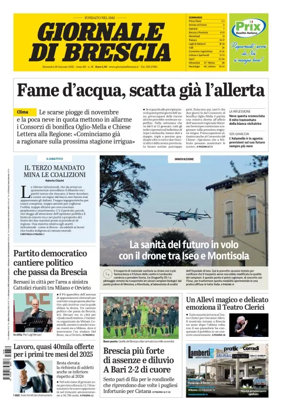 Prima-pagina-giornale di brescia-oggi-edizione-del-2025-01-19