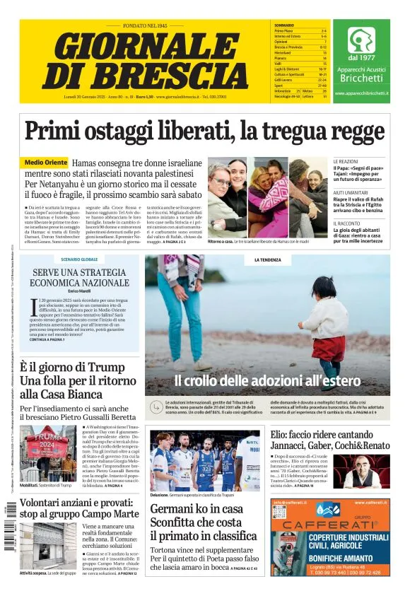 Prima-pagina-giornale di brescia-oggi-edizione-del-2025-01-20