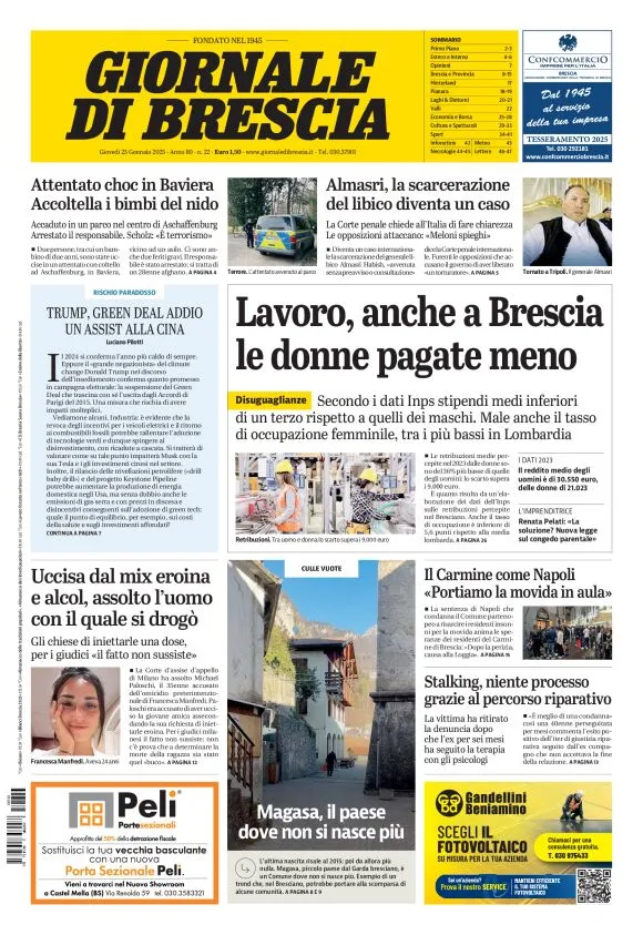 Prima-pagina-giornale di brescia-oggi-edizione-del-2025-01-23