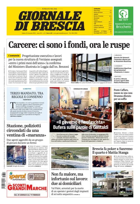 Prima-pagina-giornale di brescia-oggi-edizione-del-2025-01-25