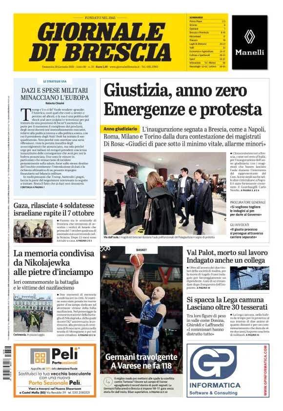 Prima-pagina-giornale di brescia-oggi-edizione-del-2025-01-26