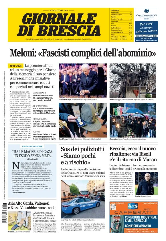 Prima-pagina-giornale di brescia-oggi-edizione-del-2025-01-28