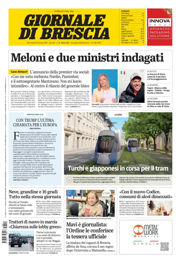 Prima-pagina-giornale di brescia-oggi-edizione-del-2025-01-29