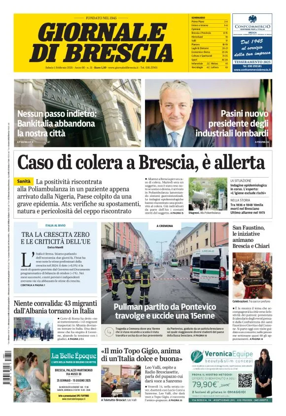 Prima-pagina-giornale di brescia-oggi-edizione-del-2025-02-01