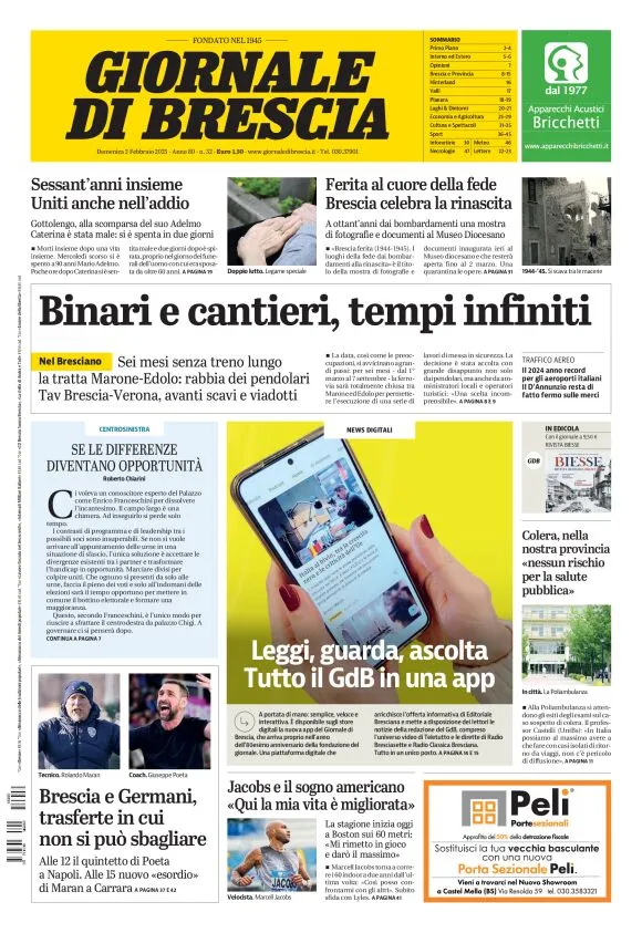 Prima-pagina-giornale di brescia-oggi-edizione-del-2025-02-02