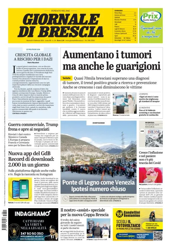 Prima-pagina-giornale di brescia-oggi-edizione-del-2025-02-04