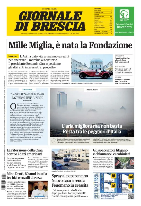 Prima-pagina-giornale di brescia-oggi-edizione-del-2025-02-05