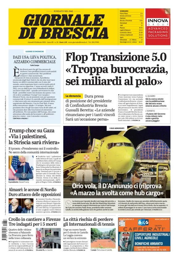 Prima-pagina-giornale di brescia-oggi-edizione-del-2025-02-06