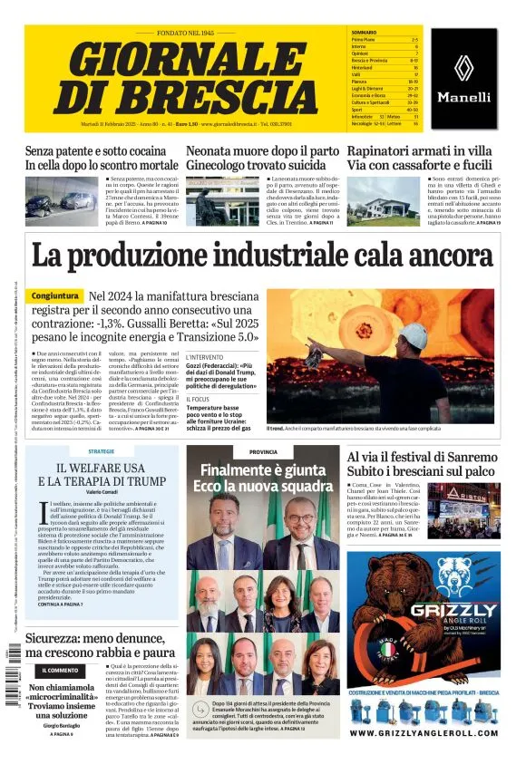 Prima-pagina-giornale di brescia-oggi-edizione-del-2025-02-11