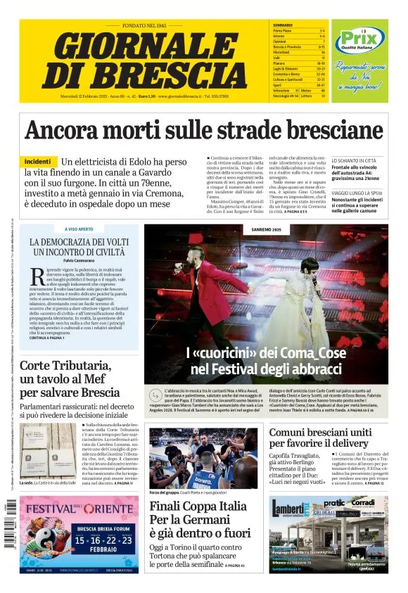 Prima-pagina-giornale di brescia-oggi-edizione-del-2025-02-12