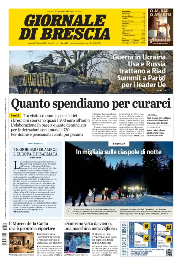 Prima-pagina-giornale di brescia-oggi-edizione-del-2025-02-17