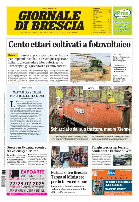 Prima-pagina-giornale di brescia-oggi-edizione-del-2025-02-20