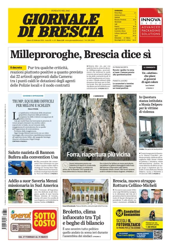 Prima-pagina-giornale di brescia-oggi-edizione-del-2025-02-22