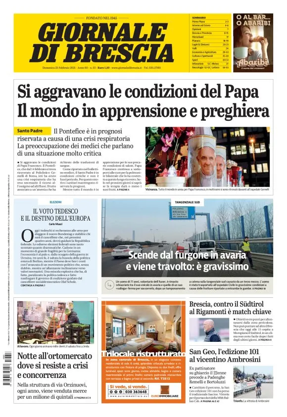 Prima-pagina-giornale di brescia-oggi-edizione-del-2025-02-23