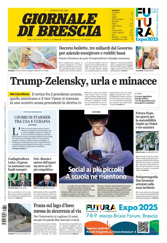 Prima-pagina-giornale di brescia-oggi-edizione-del-2025-03-01