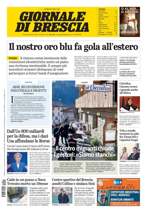 Prima-pagina-giornale di brescia-oggi-edizione-del-2025-03-05