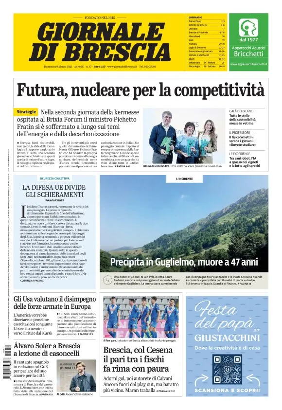 Prima-pagina-giornale di brescia-oggi-edizione-del-2025-03-09