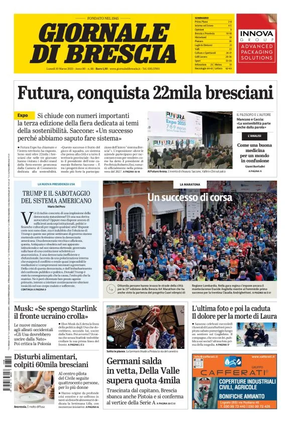 Prima-pagina-giornale di brescia-oggi-edizione-del-2025-03-10