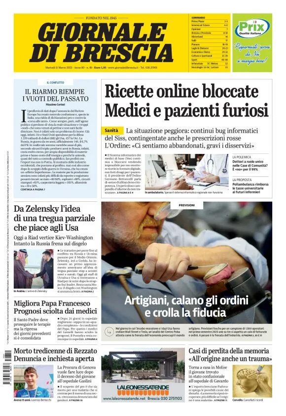 Prima-pagina-giornale di brescia-oggi-edizione-del-2025-03-11