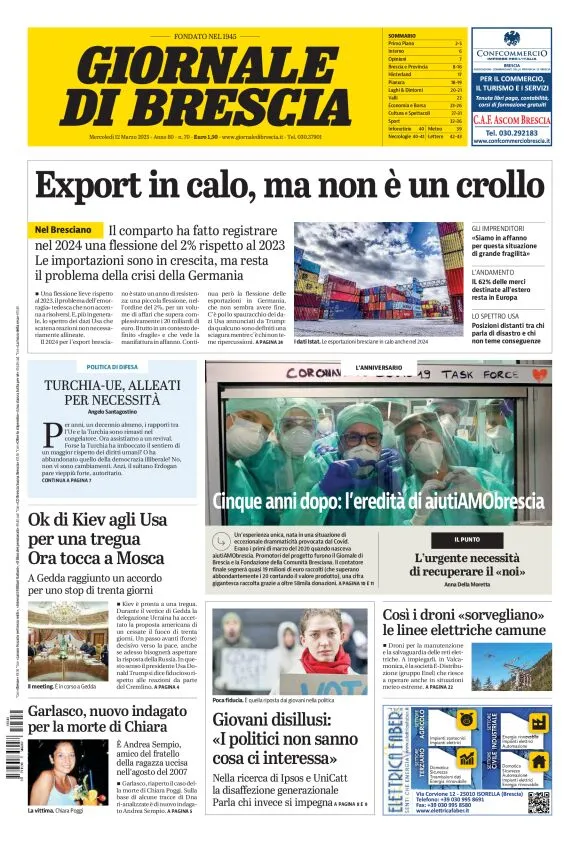 Prima-pagina-giornale di brescia-oggi-edizione-del-2025-03-12