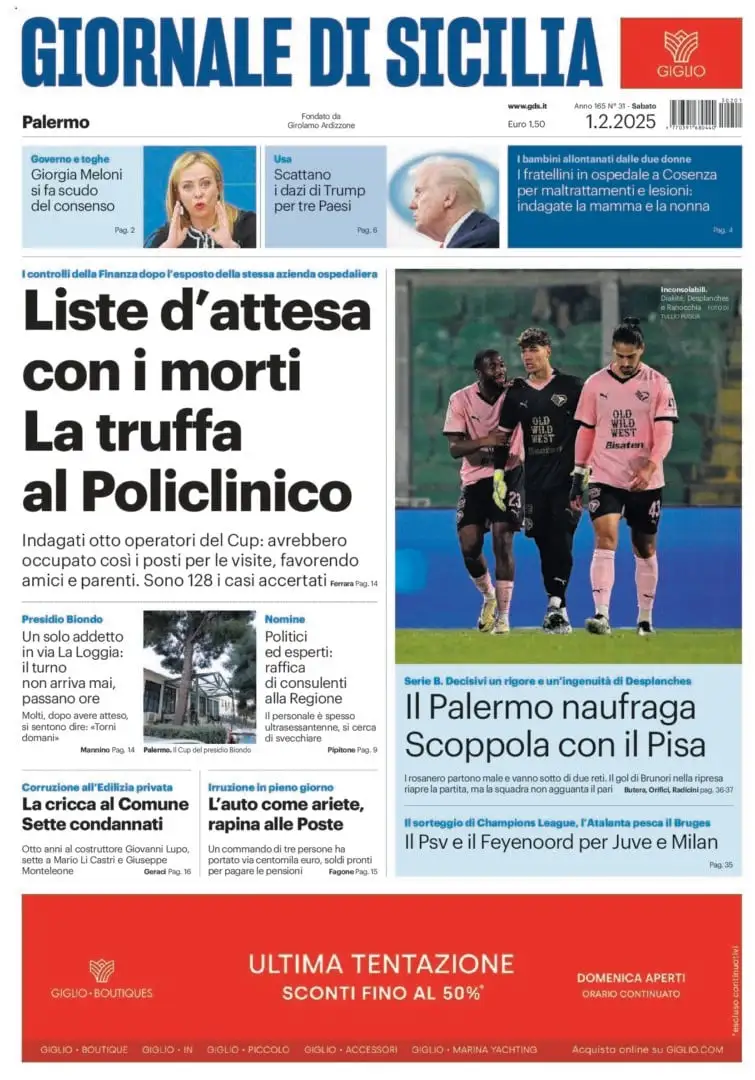 Prima-pagina-Giornale-di-Sicilia-edizione-di-oggi-01-02-2025