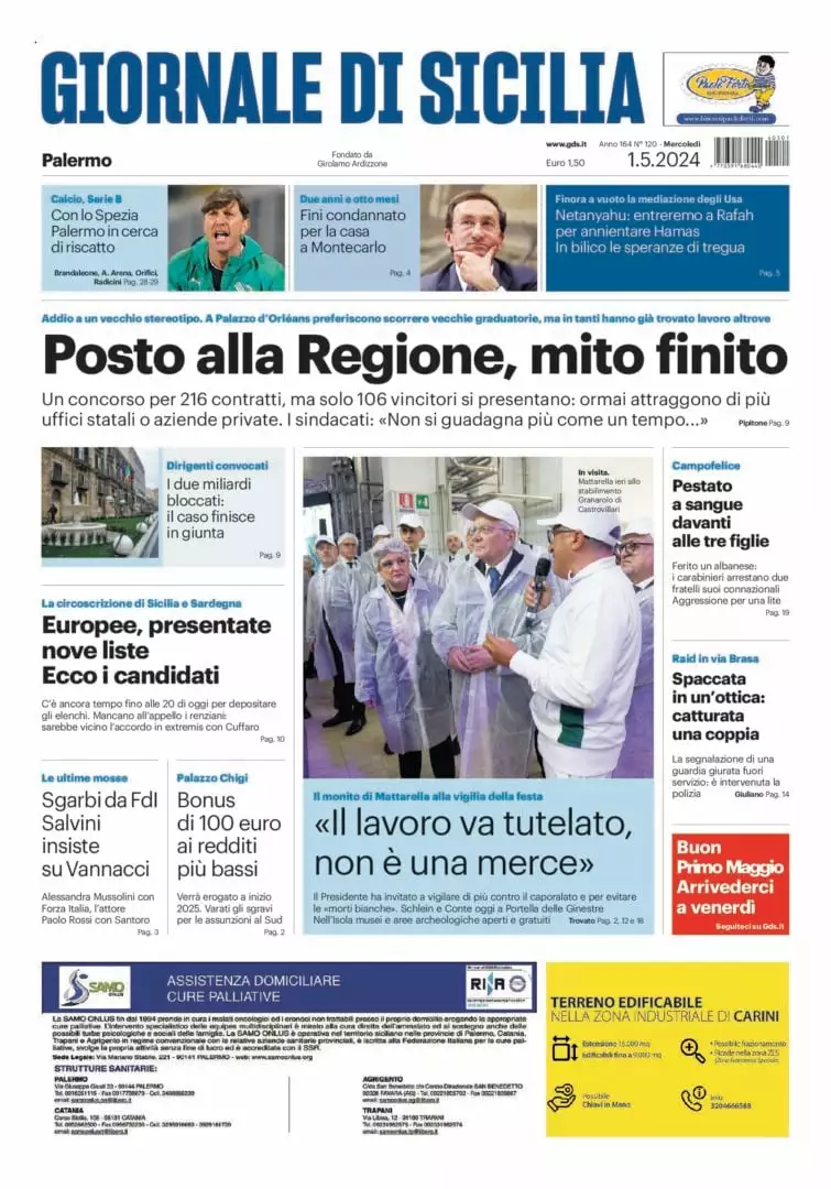 Prima-pagina-Giornale-di-Sicilia-edizione-di-oggi-01-05-2024