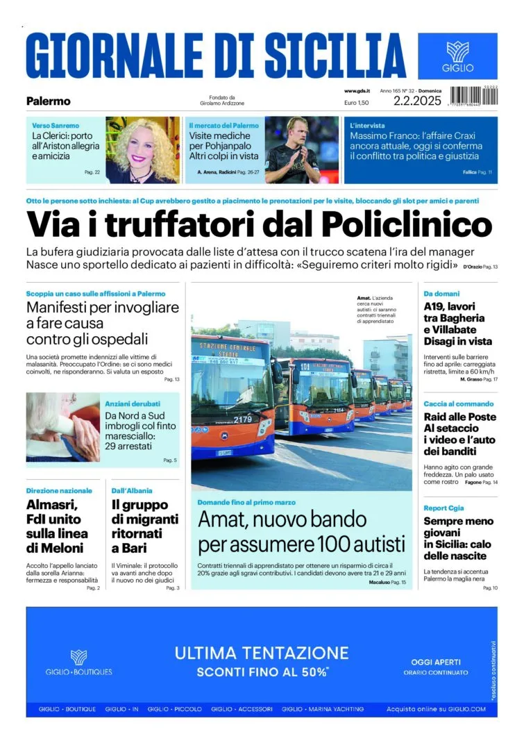 Prima-pagina-Giornale-di-Sicilia-edizione-di-oggi-02-02-2025