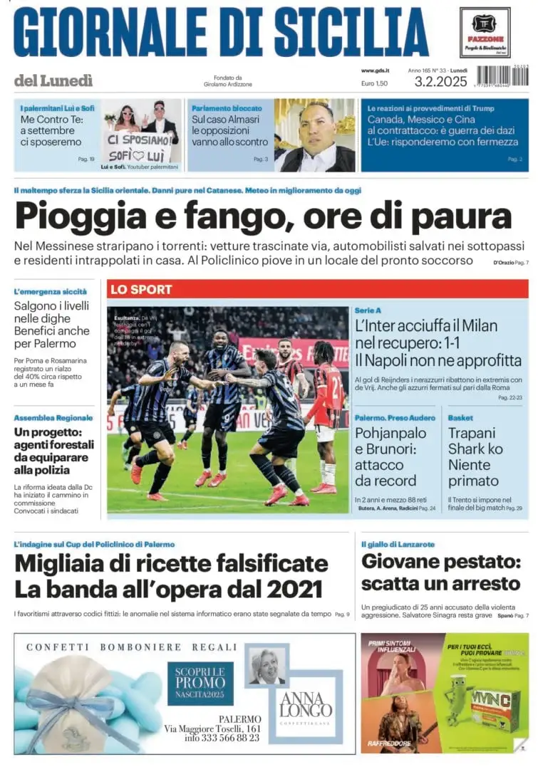 Prima-pagina-Giornale-di-Sicilia-edizione-di-oggi-03-02-2025