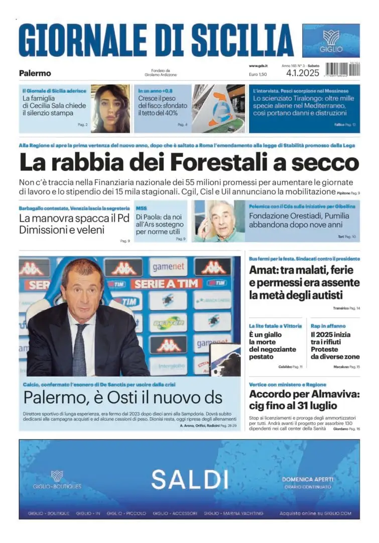 Prima-pagina-Giornale-di-Sicilia-edizione-di-oggi-04-01-2025