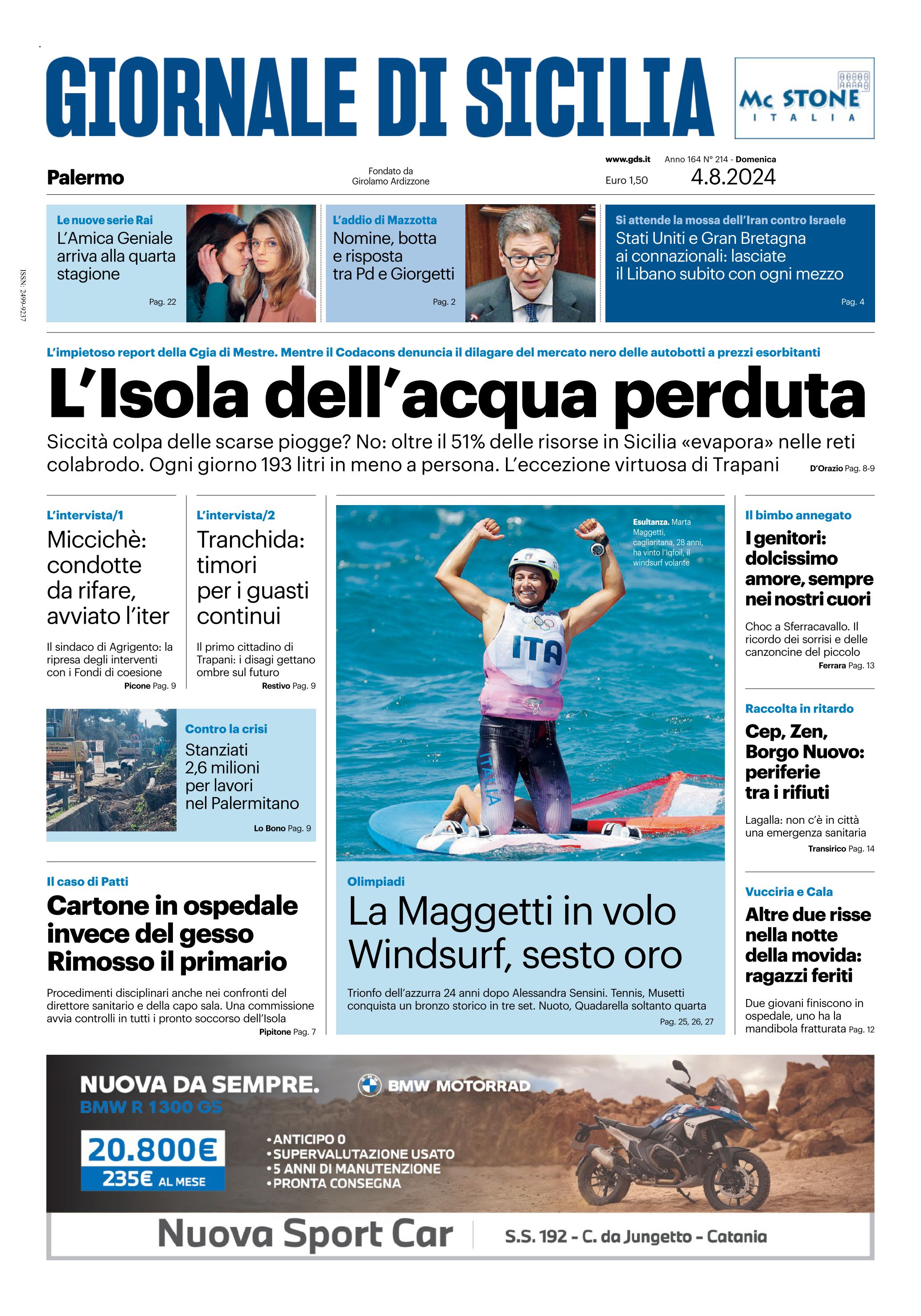 Prima-pagina-Giornale-di-Sicilia-edizione-di-oggi-04-08-2024