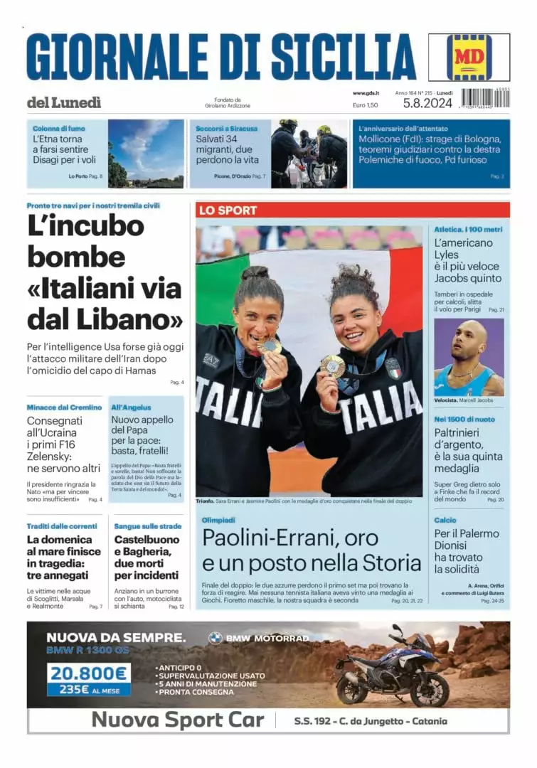 Prima-pagina-Giornale-di-Sicilia-edizione-di-oggi-05-08-2024