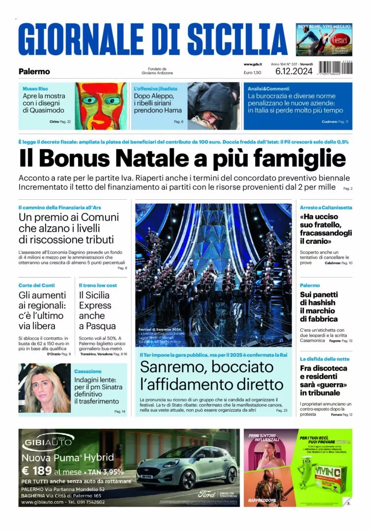 Prima-pagina-Giornale-di-Sicilia-edizione-di-oggi-06-12-2024