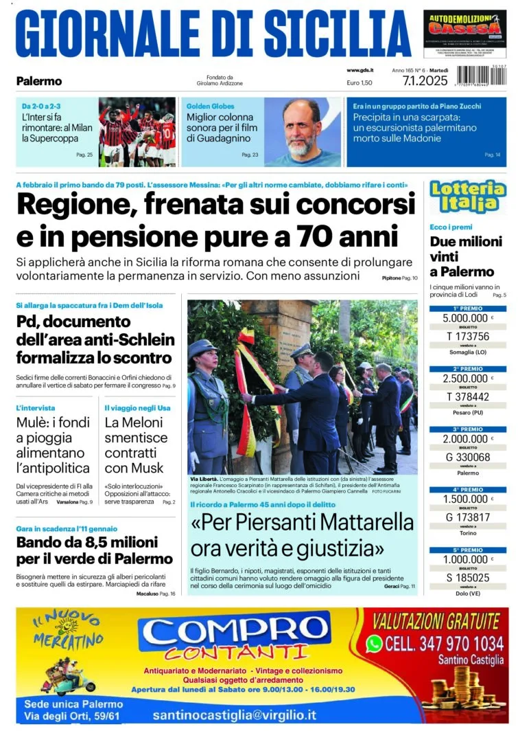 Prima-pagina-Giornale-di-Sicilia-edizione-di-oggi-07-01-2025