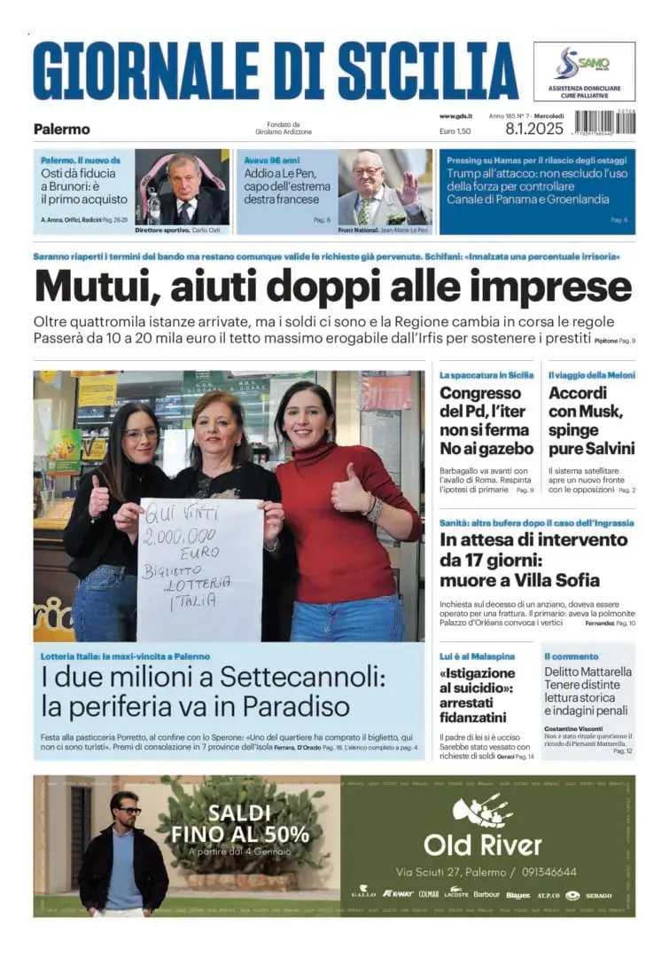 Prima-pagina-Giornale-di-Sicilia-edizione-di-oggi-08-01-2025