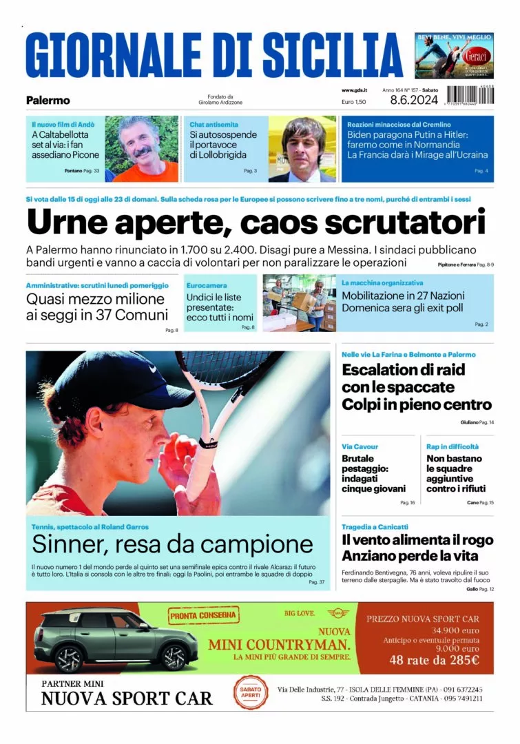 Prima-pagina-Giornale-di-Sicilia-edizione-di-oggi-08-06-2024