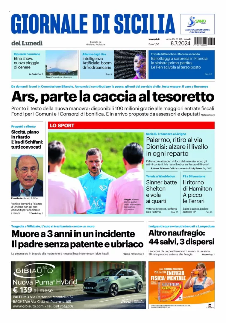 Prima-pagina-Giornale-di-Sicilia-edizione-di-oggi-08-07-2024