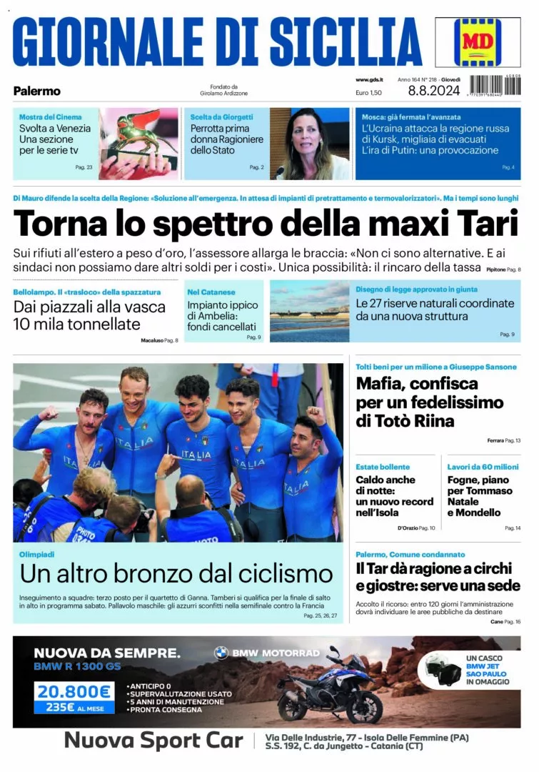 Prima-pagina-Giornale-di-Sicilia-edizione-di-oggi-08-08-2024