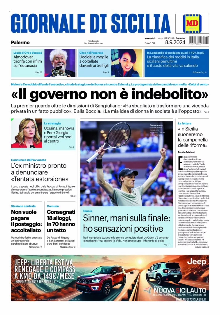 Prima-pagina-Giornale-di-Sicilia-edizione-di-oggi-08-09-2024