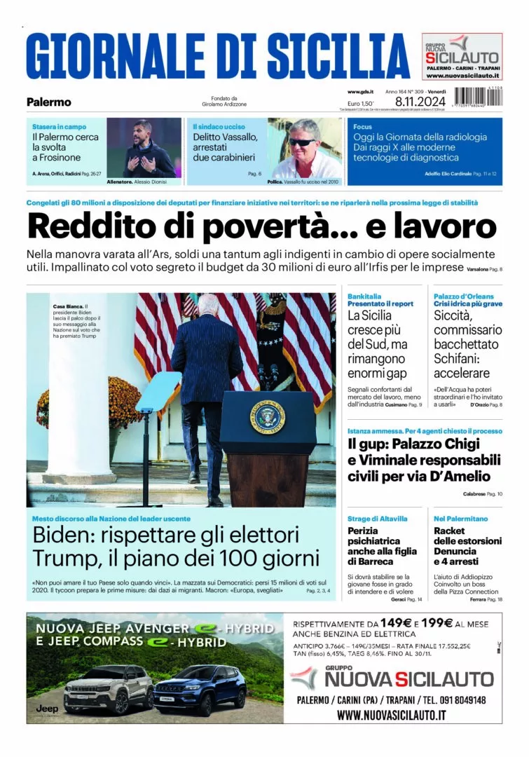 Prima-pagina-Giornale-di-Sicilia-edizione-di-oggi-08-11-2024