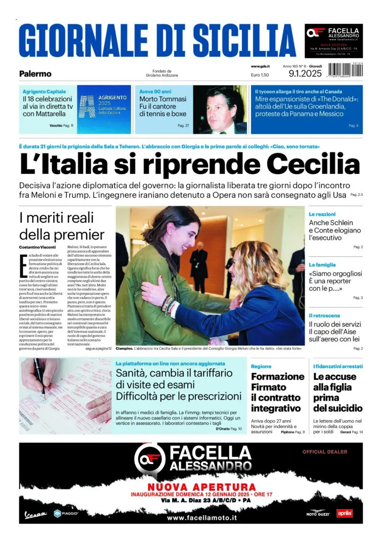 Prima-pagina-Giornale-di-Sicilia-edizione-di-oggi-09-01-2025