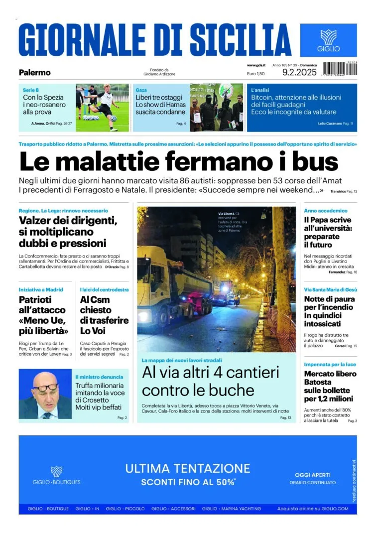 Prima-pagina-Giornale-di-Sicilia-edizione-di-oggi-09-02-2025