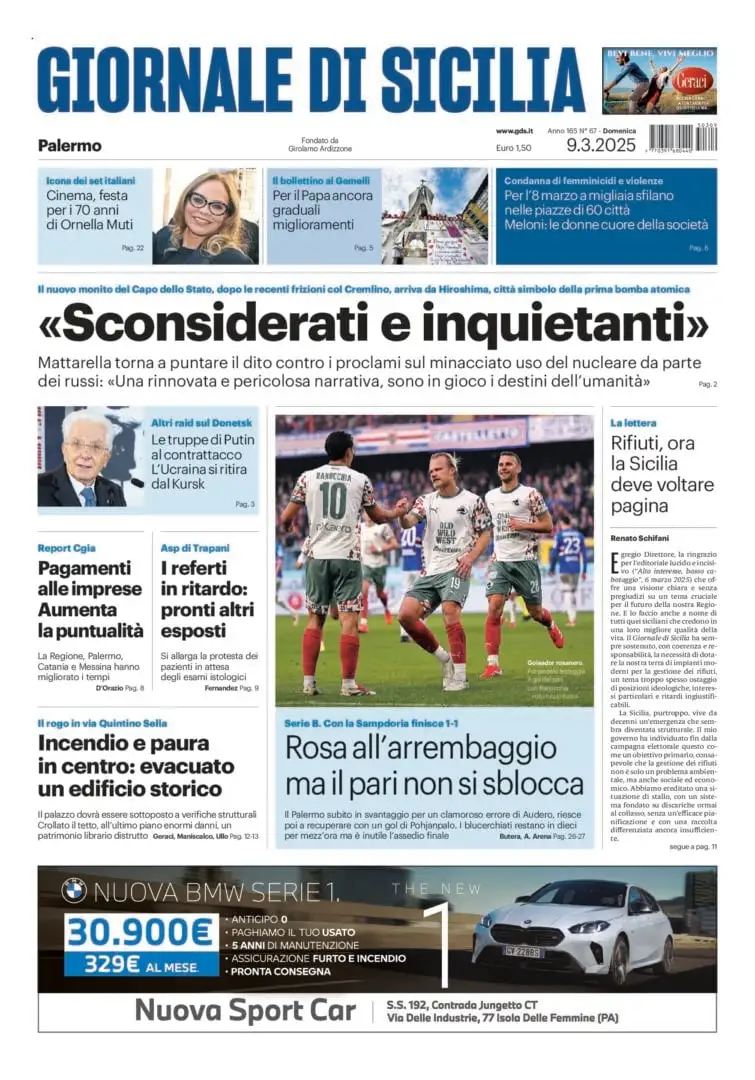 Prima-pagina-Giornale-di-Sicilia-edizione-di-oggi-09-03-2025