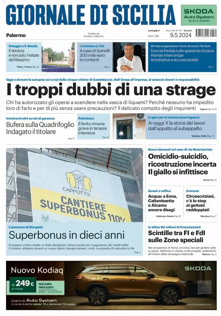 Prima-pagina-Giornale-di-Sicilia-edizione-di-oggi-09-05-2024