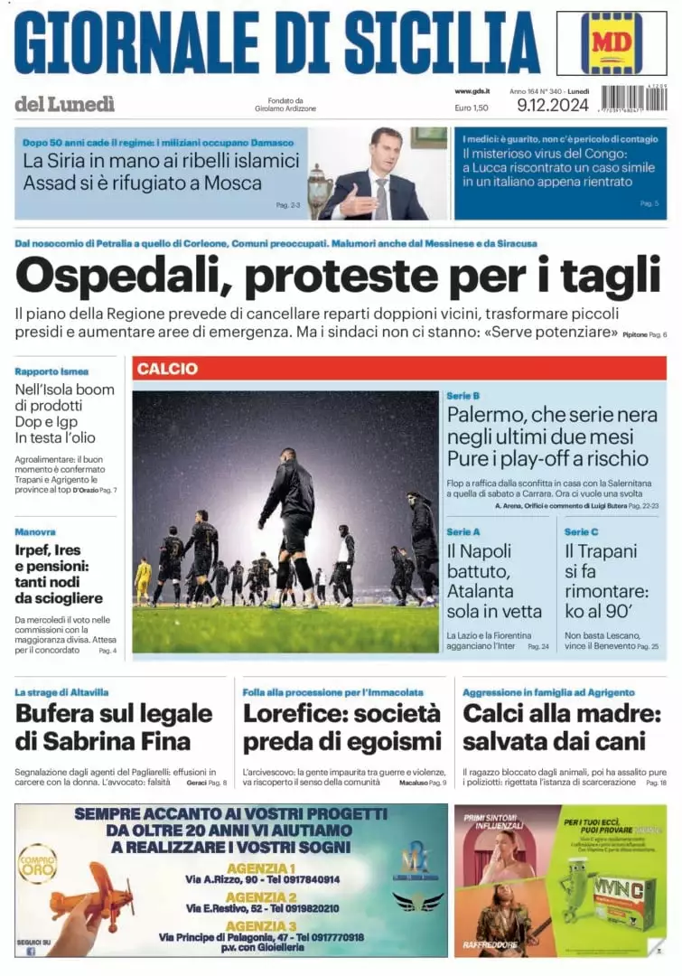 Prima-pagina-Giornale-di-Sicilia-edizione-di-oggi-09-12-2024