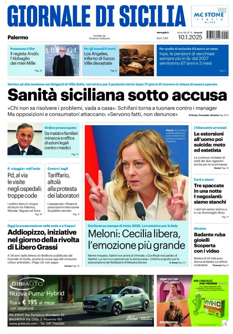 Prima-pagina-Giornale-di-Sicilia-edizione-di-oggi-10-01-2025