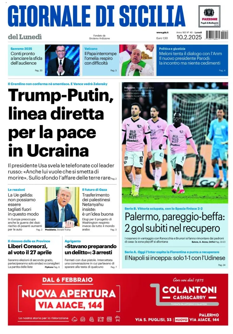 Prima-pagina-Giornale-di-Sicilia-edizione-di-oggi-10-02-2025