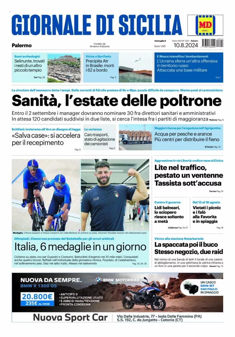 Prima-pagina-Giornale-di-Sicilia-edizione-di-oggi-10-08-2024