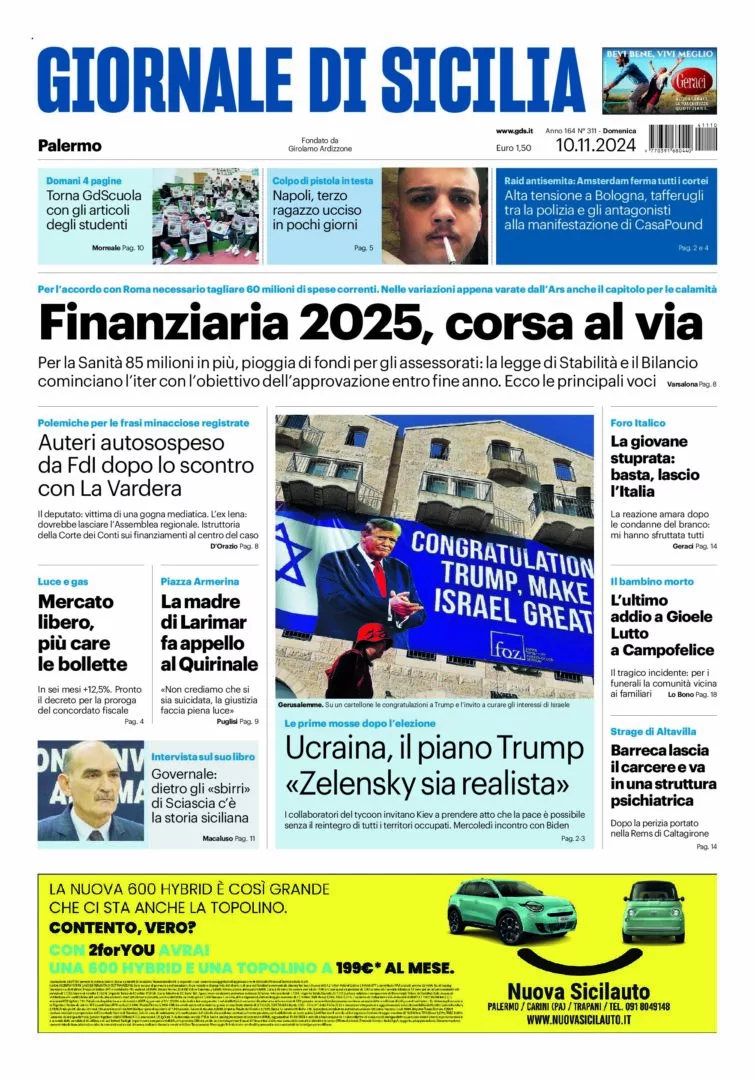 Prima-pagina-Giornale-di-Sicilia-edizione-di-oggi-10-11-2024